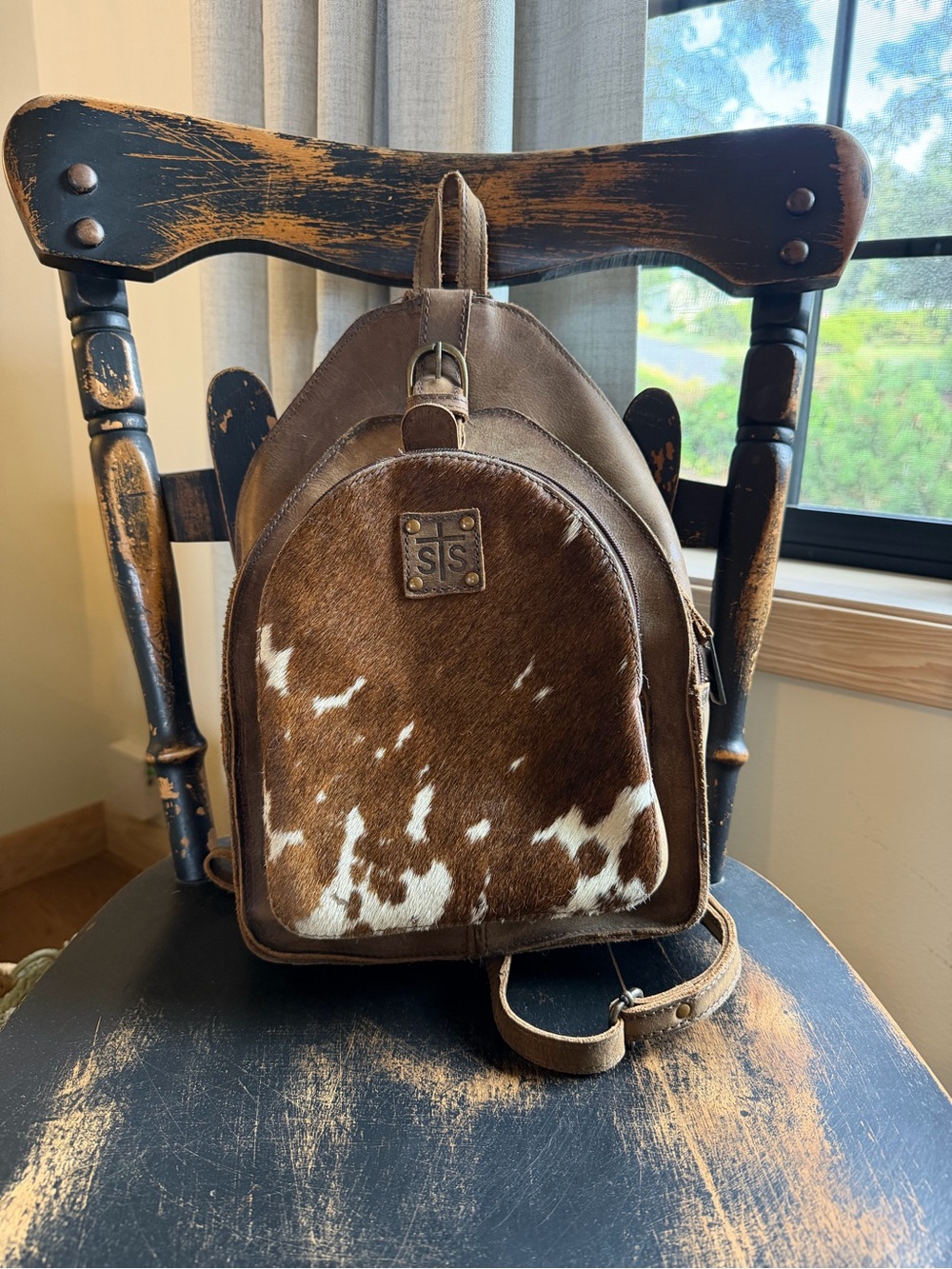 STS Ranchwear Brown and White Cowhide Leather Backpack